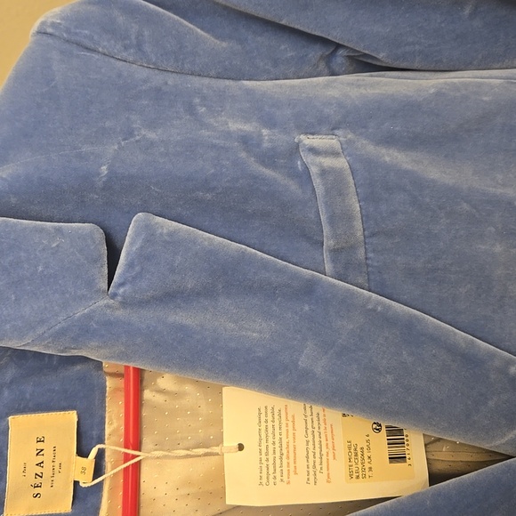 Sezane Michelle 100% Organic Cotton Iceberg Blue Velvet Jacket - Picture 7 of 7